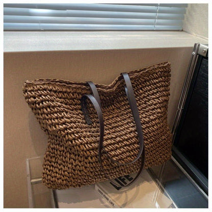 solvbao  Straw Woven Large Capacity Tote Bag, Lightweight Fashion Shoulder Bag, Exquisite Summer Beach Handbag