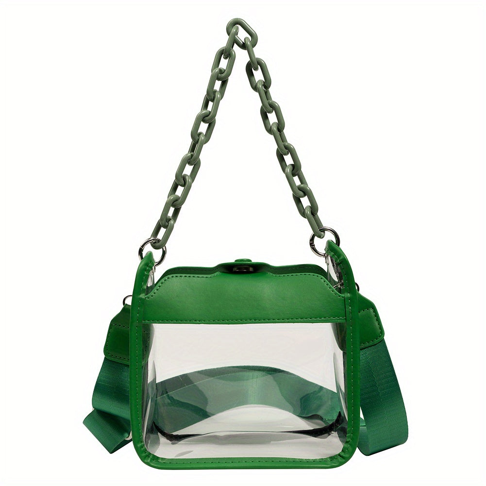 solvbao  Clear PVC Crossbody Bag, Colorful Waterproof Square Purses, Trendy Chain Shoulder Bag For Travel Beach Swimming