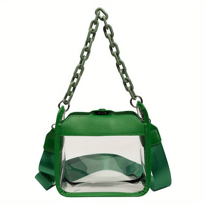 solvbao  Clear PVC Crossbody Bag, Colorful Waterproof Square Purses, Trendy Chain Shoulder Bag For Travel Beach Swimming