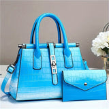 2pcs/set Luxury Crocodile Print Satchel, Fashion Top Handle Tote Bag, Women's Casual Handbag, Shoulder Bag & Clutch Purse