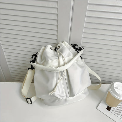 solvbao  Minimalist Nylon Bucket Bag, Solid Color Drawstring Handbag, Casual Sports Travel Daily Crossbody Bag