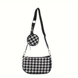 solvbao Houndstooth Crossbody Bag, Fashion Shoulder Bag, Women's Underarm Bag With Round Coin Purse