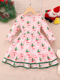 Long Sleeve Girls Stylish Dress with Allover Leaves/Houses/Animals/Cartoon/Santa Claus/Plaid Pattern and Layered Hem for Fall & Winter Christmas Party