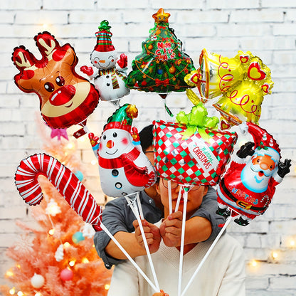 10-Pack Assorted Mini Aluminum Foil Balloons for Holiday Parties - No Electricity Needed - Santa, Reindeer, Gingerbread Man Designs - Suitable for Ages 14+