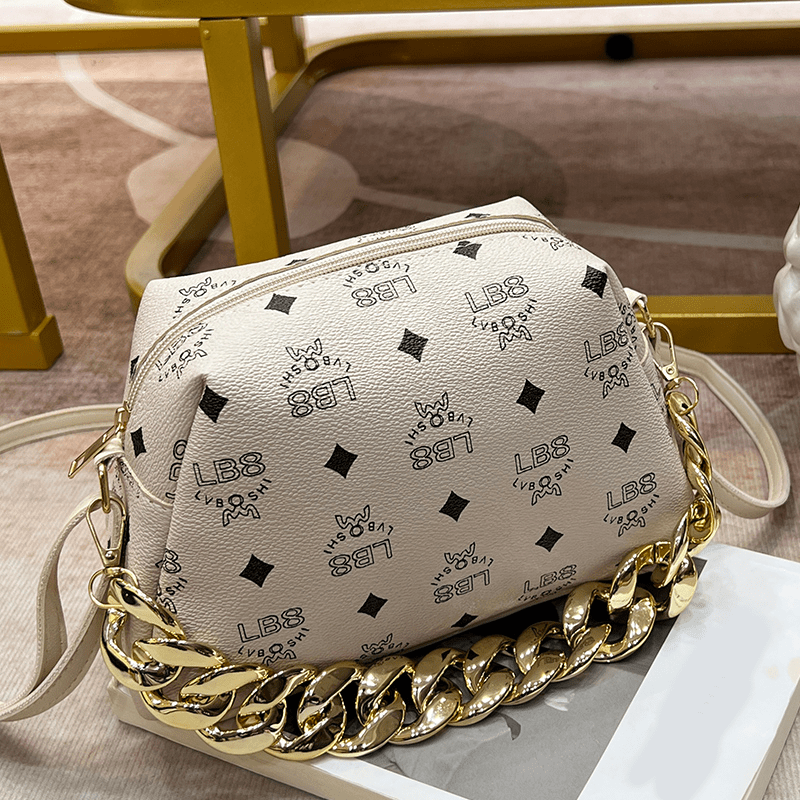 solvbao  1pc New Vintage Printed Crossbody Bag, Stylish Casual Messenger Bag, Cute Sweet Diagonal Bag, Simple Bag, Women's Bag With Chain Handle, Mobile Phone Bag, Camera Bag, Lipstick Bag, Key Bag