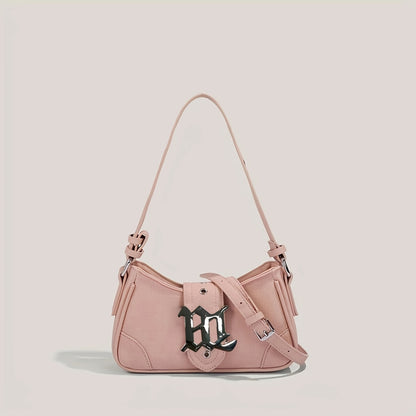 Niche Design Baguette Bag, Solid Color Y2K Underarm Bag, Trendy Shoulder Bag With Metal Buckle Decor