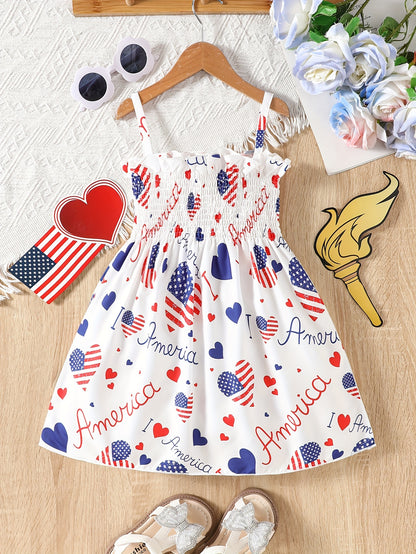 Girls All-American Flag Print Cami Sundress - Adorable 4th of July Party Dress for Summer Holidays