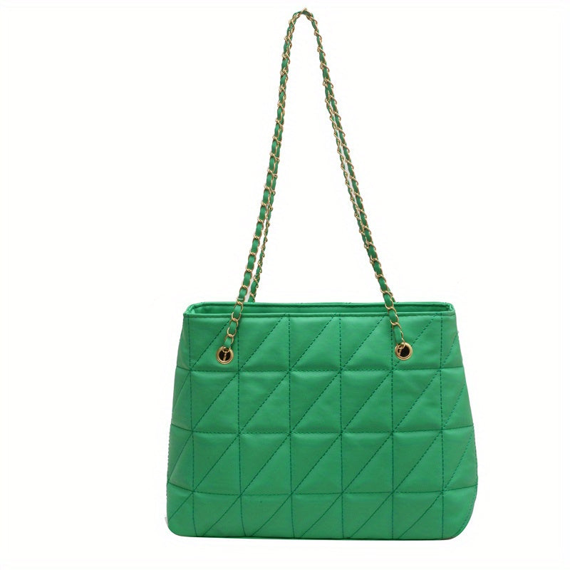 solvbao  Simple Quilted Argyle Pattern Bag, Solid Color Shoulder Chain Bag, All-Match Tote Bag