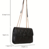 Trendy Chain Crossbody Bag, Argyle Quilted Shoulder Bag, Women's Simple Flap Square Purse