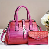 2pcs/set Luxury Crocodile Print Satchel, Fashion Top Handle Tote Bag, Women's Casual Handbag, Shoulder Bag & Clutch Purse