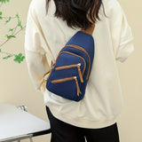 solvbao  Vintage Zipper Front Sling Bag, Multi Pockets Chest Bag, Trendy Nylon Crossbody Bag