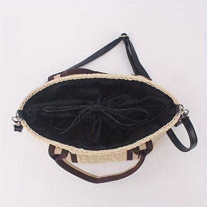 solvbao  Summer Travel Holiday Beach Bag, Simple Fashion Straw Bag, Woven Satchel Drawstring Bag