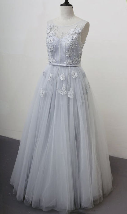 Solvbao Sliver Grey Tulle Short Beaded Homecoming Dress, Lovely Flowers Lace Short Prom Dress