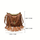 Vintage Tassel Bucket Bag, Fashion Top Ring Purse, Women's PU Leather Crossbody Bag