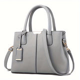 Women's Elegant Tote Satchel Bag, Faux Leather Shoulder Bag, Versatile Handbag For Work