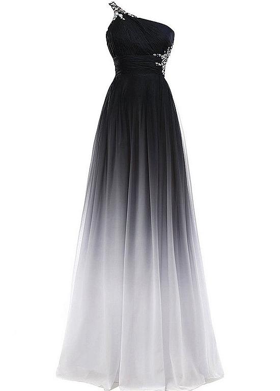 Solvbao Beautiful One Shoulder Gradient Beaded Long Party Gown, Handmade Formal Dress