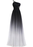 Solvbao Beautiful One Shoulder Gradient Beaded Long Party Gown, Handmade Formal Dress