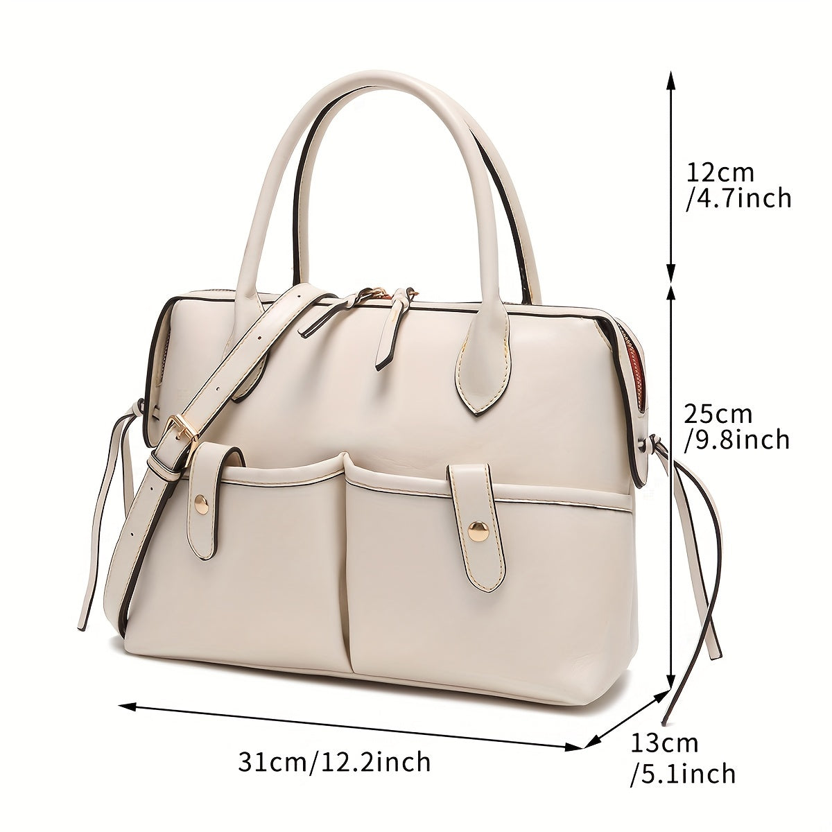 Retro Style Solid Color Handbag, Oil Wax Leather Shoulder Bag, Multi Pockets Office & Work Tote Bag