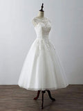 Aline Round Neck Tulle Lace Short White Prom Dress, White Lace Homecoming Dress