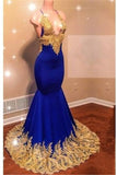 kamahe Appliques Spaghetti Sleeveless V-neck Mermaid Prom Dresses