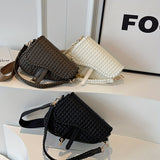 Trendy Woven Pattern Saddle Bag, Niche Design Crossbody Bag, Luxury Shoulder Purse For Every Day