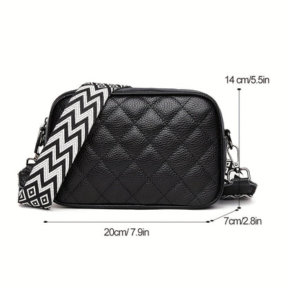 solvbao Minimalist Solid Color Square Shoulder Bag, Classic Zipper Purse With Wide Geometric Pattern Strap