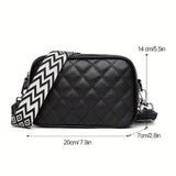 solvbao Minimalist Solid Color Square Shoulder Bag, Classic Zipper Purse With Wide Geometric Pattern Strap