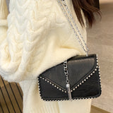 solvbao Stylish Square Flap Shoulder Bag, Tassel Decor Rivet Decor Crossbody Bag For Women