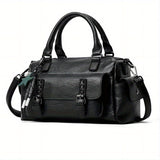 solvbao  Top Handle Satchel Multi Pocket Pendant Tote Bag, PU Leather Retro Shoulder Bag, Casual Versatile Commuter Bag