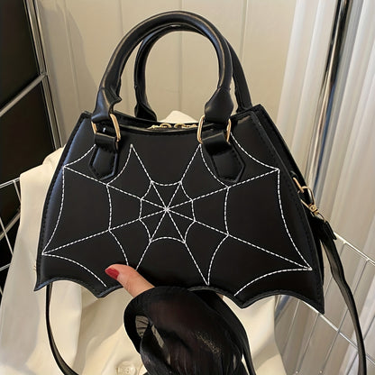 solvbao  Dark Style Y2K Bat Spider Web Handbag, Vintage Faux Leather Crossbody Bag, Halloween Party Purse For Women