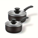 2-Piece Non-Stick Sauce Pan Set, 1 Qt & 2 Qt Saucepans with Lids, Oven Safe, Black