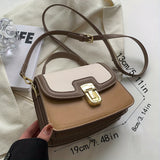 Trendy Classic Colorblock Mini Shoulder Bag, Fashionable Top Handle Lock Satchel Bag For Women