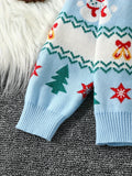 Adorable Toddler Snowman Bell Jacquard Round Neck Knit Pullover - Soft, Warm, and Cozy Sweater for Girls - Fall Winter Season Essential for Kids