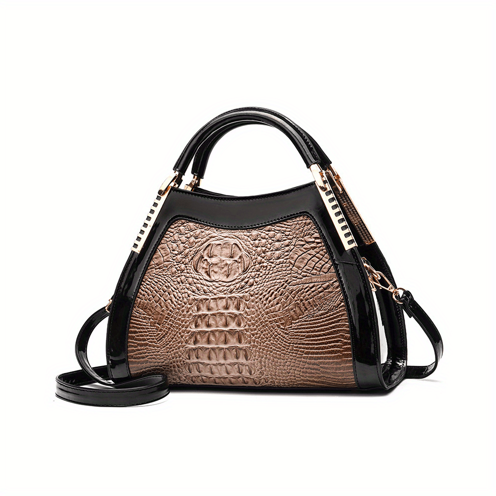 solvbao  Gradient Crocodile Embossed Handbag, Vintage Crossbody Bag, Top Handle Clutch Purse For Women