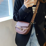 solvbao Mini Stone Pattern Saddle Bag, Letter Wide Strap Crossbody Bag, Women's Chain Handbag & Flap Purse