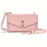 Trendy Solid Color Square Shoulder Bag, Bead Turn-Lock Crossbody Abg, All-Match Purse