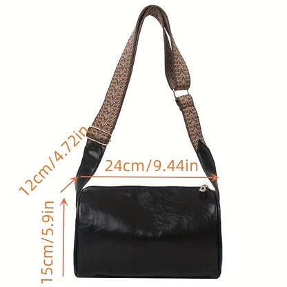 solvbao  Retro Fashion Simple Texture Commuter Bag, Solid Color Wide Shoulder Strap Cylinder Bag