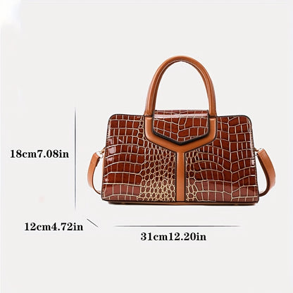 solvbao  Luxury Crocodile Print Tote Bag, Vintage Top Handle Satchel, Women's Fashion Handbag, Shoulder Bag, Crossbody Bag & Purse