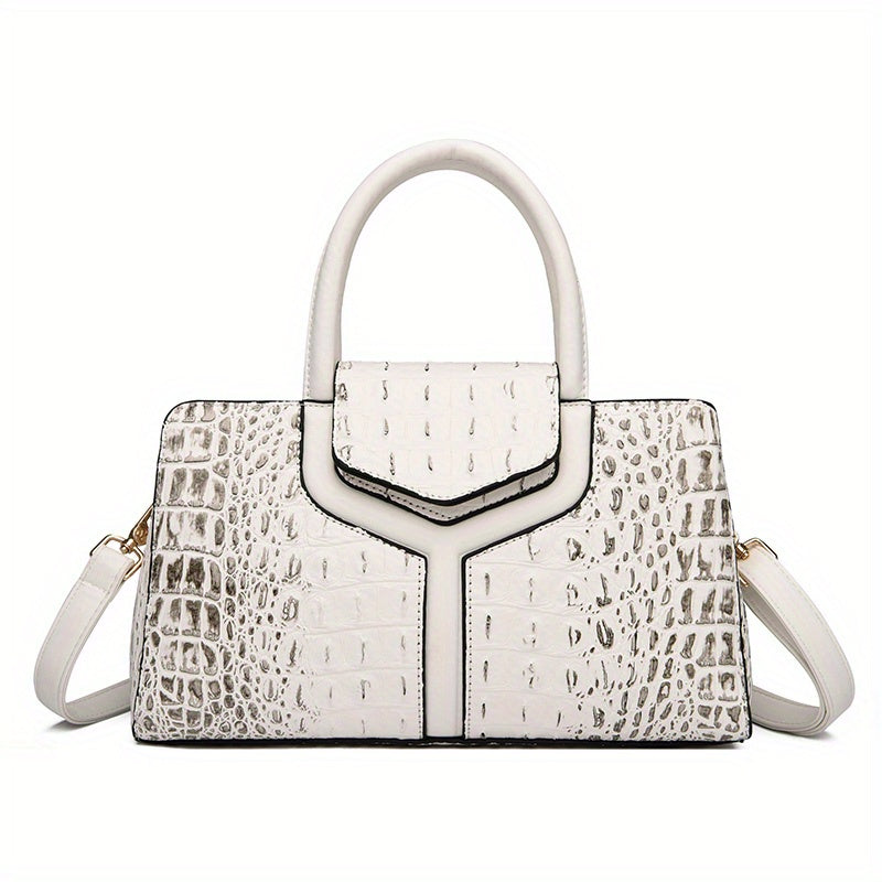 solvbao  Crocodile Embossed Handbag, Elegant PU Crossbody Bag, Top Handle Satchel Purse For Women