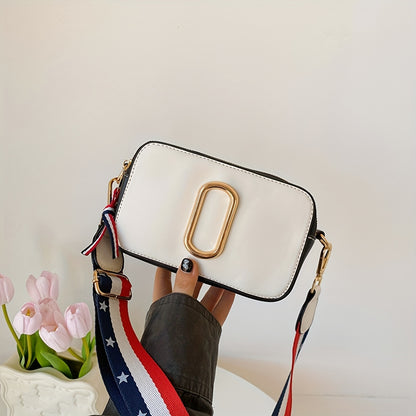 Mini Color Contrast Square Crossbody Bag, PU Leather Wide Strap Bag Purse, Classic Versatile Fashion Shoulder Bag