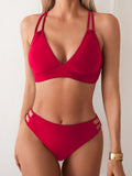 2 Piece Sexy Bikini Set - Flattering V-Neckline, Crisscross Straps, High-Cut Leg Design - Solid Color, Womens Swimwear & Clothing for a Chic and Confident Look