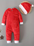 Baby's Christmas Party Santa Claus Outfits, Long Sleeve Romper Hat Set For Spring, Autumn And Winter Indoor And Outdoor Wear