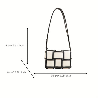 solvbao  Mini Colorblock Woven Crossbody Bag, Genuine Leather Shoulder Bag, Women's Trendy Handbag & Purse (18.01cm X 13.0cm X 5.99cm)