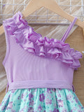 Girls Charming Floral Cami Dress with Splicing Frills - Lightweight Summer Party Wear - Ideal Gift for Sweethearts