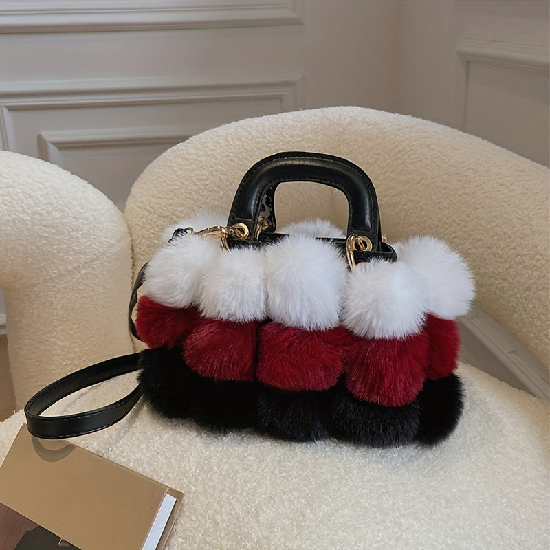 1pc Mini Cute Fluffy Crossbody Bag, Kawaii Plush Shoulder Bag, Women's Fashion Handbag & Purse