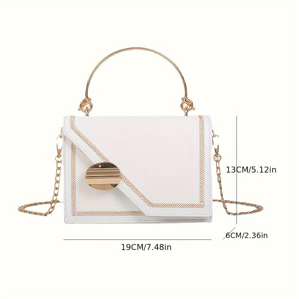 solvbao  Stylish Stitching Handbag For Women, Mini Chain Crossbody Bag, Ladies Top Ring Square Purse