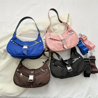 Solid Color Fashion Underarm Bag, Simpl Casual Nylon Baguette Bag, Stylish All-match Shoulder Bag & Crossbody Bag For Women & Girls