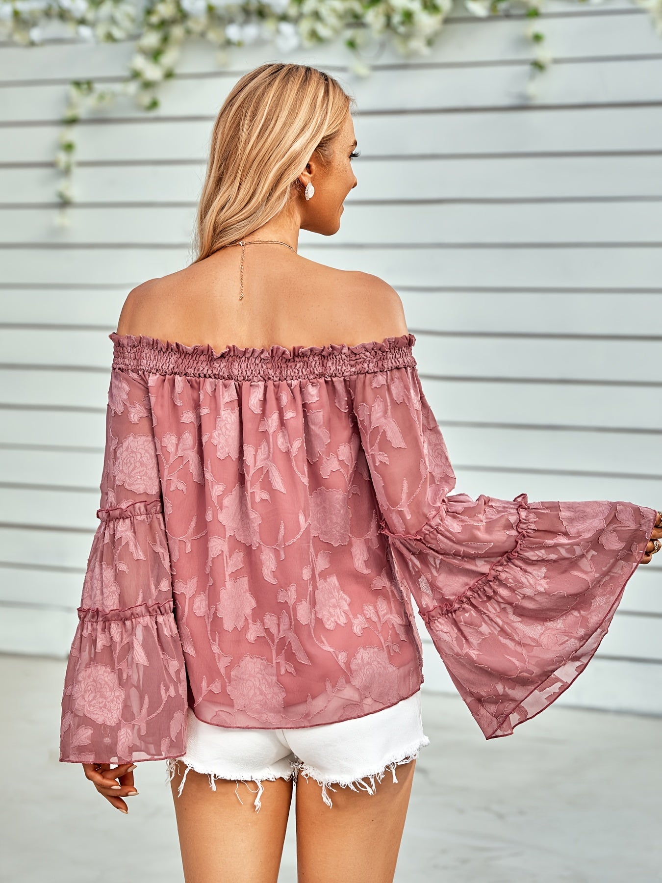 solvbao  Long Sleeve Off Shoulder Blouse, Casual Every Day Top For Spring & Summer, Women's Clothing