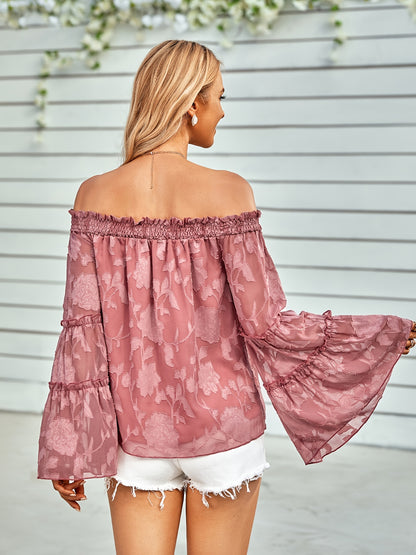 solvbao  Long Sleeve Off Shoulder Blouse, Casual Every Day Top For Spring & Summer, Women's Clothing