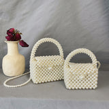 Beaded Pearl Evening Handbags, Mini Woven Prom Purse, Elegant Clutch Bag For Wedding Party